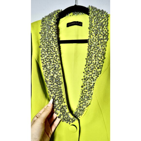 Stunning Lime Green Beaded Rhinestone Wide Pantsuit Size 40 M/L Grinch Christmas - Picture 4 of 11